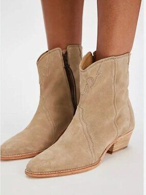 Free People 39.5 New Frontier Beige Suede Western Ankle Boots Booties Shoes Boho